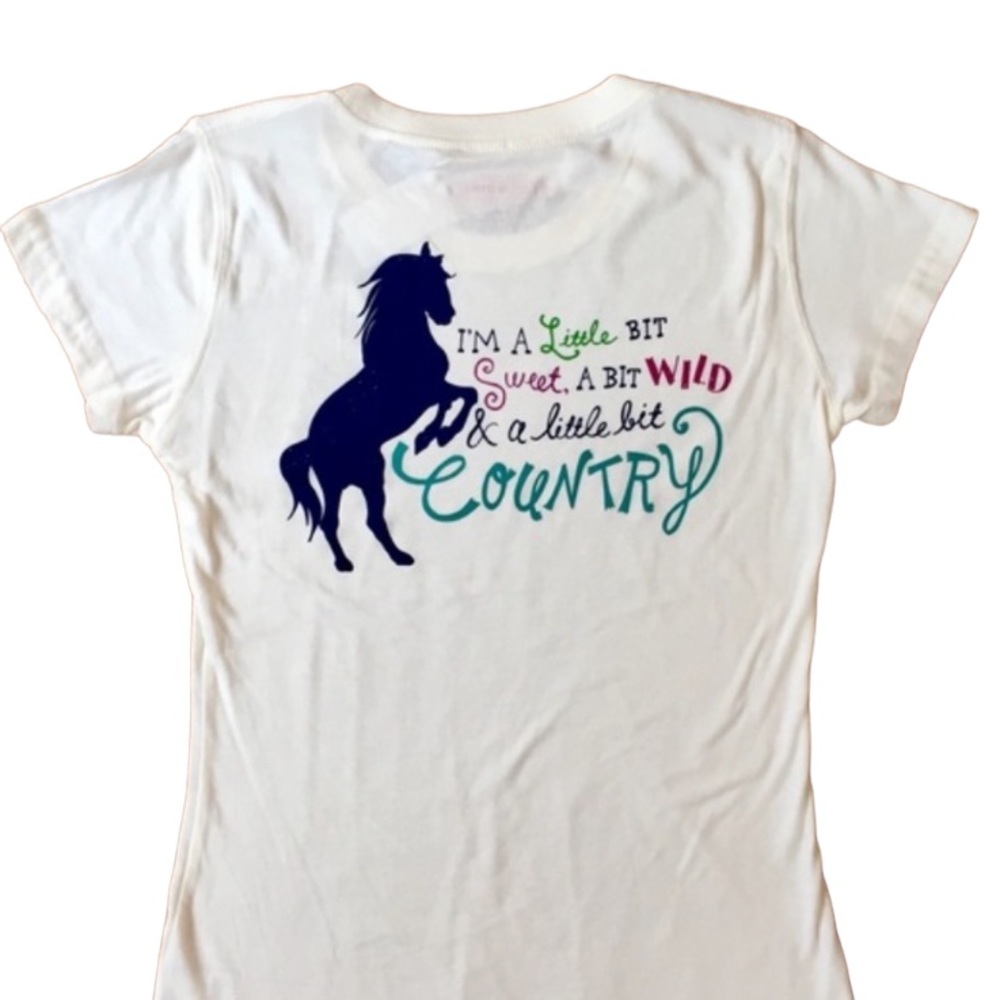 Women’s Farm Girl "Little Bit Country" Short Sleeve Horse Tee Large